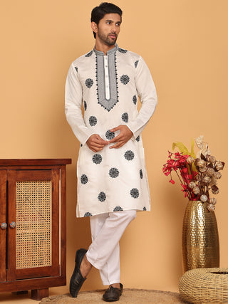 White Embroidered and Sequins Kurta Pyjama Set