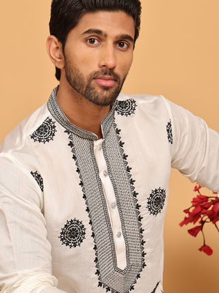 White Embroidered and Sequins Kurta Pyjama Set
