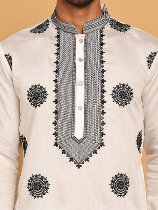 White Embroidered and Sequins Kurta Pyjama Set