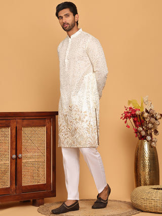 Embroidered and Sequins Silk Blend Kurta Pyjama Set