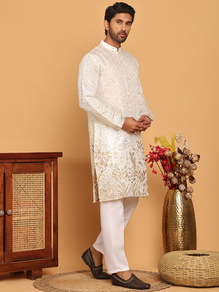 Embroidered and Sequins Silk Blend Kurta Pyjama Set