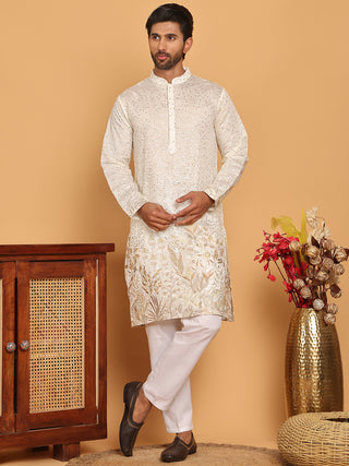Embroidered and Sequins Silk Blend Kurta Pyjama Set