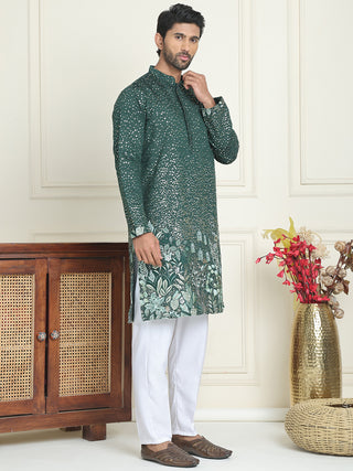 Embroidered and Sequins Silk Blend Kurta Pyjama Set