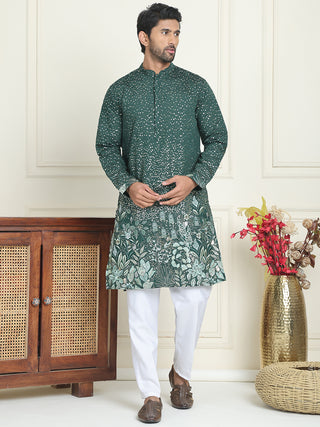 Embroidered and Sequins Silk Blend Kurta Pyjama Set