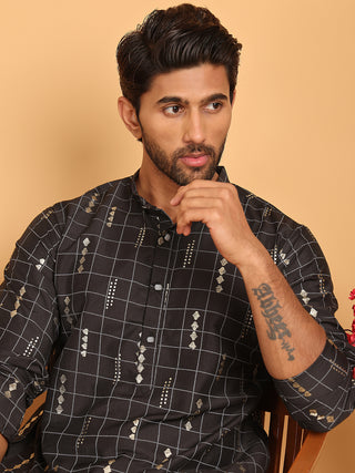 Foil Printed Straight Kurta Pyjama Set For Men