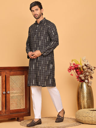 Foil Printed Straight Kurta Pyjama Set For Men