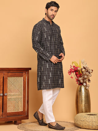 Foil Printed Straight Kurta Pyjama Set For Men