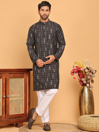 Foil Printed Straight Kurta Pyjama Set For Men
