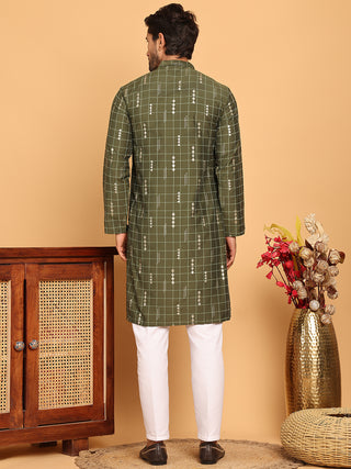 Foil Printed Straight Kurta Pyjama Set For Men