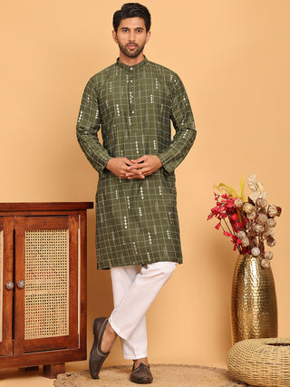 Foil Printed Straight Kurta Pyjama Set For Men