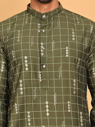 Foil Printed Straight Kurta Pyjama Set For Men