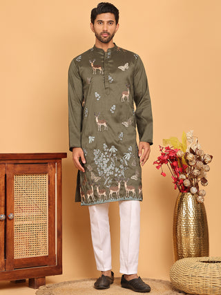 Embroidered Straight Kurta Set For Men