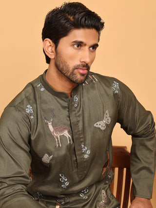 Embroidered Straight Kurta Set For Men