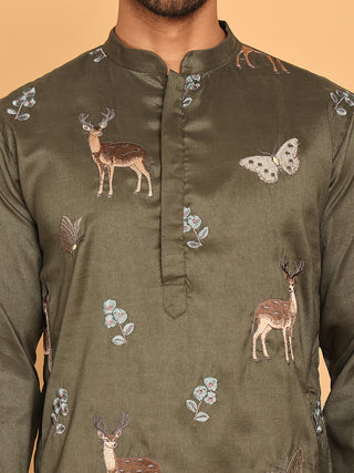 Embroidered Straight Kurta Set For Men