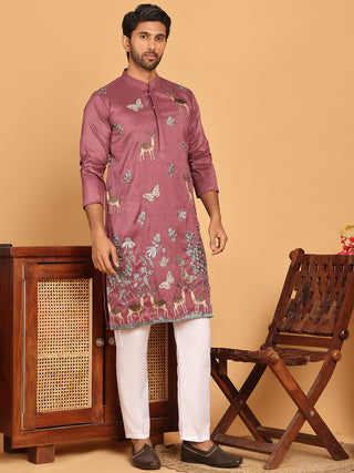Embroidered Straight Kurta Set For Men