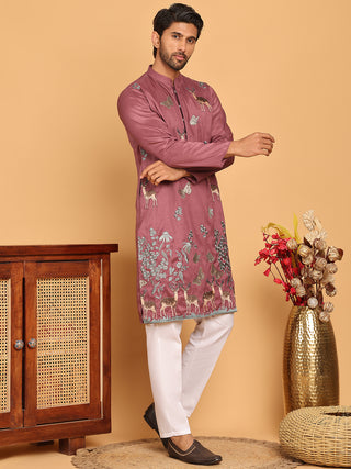 Embroidered Straight Kurta Set For Men