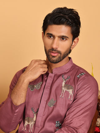 Embroidered Straight Kurta Set For Men