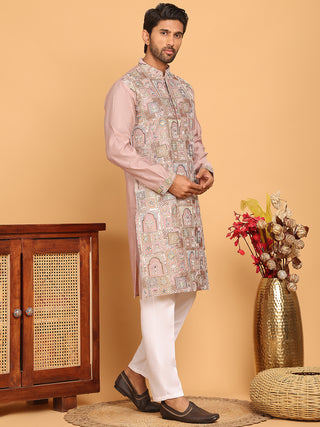 Embroidered Straight Kurta Set For Men