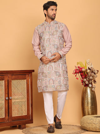 Embroidered Straight Kurta Set For Men