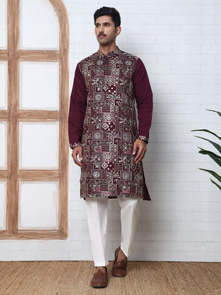 Embroidered Straight Kurta Set For Men