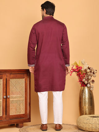 Purple Embroidered Straight Kurta Set For Men