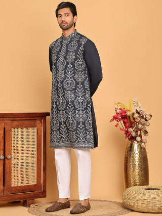 Embroidered Straight Kurta Pyjama Set For Men
