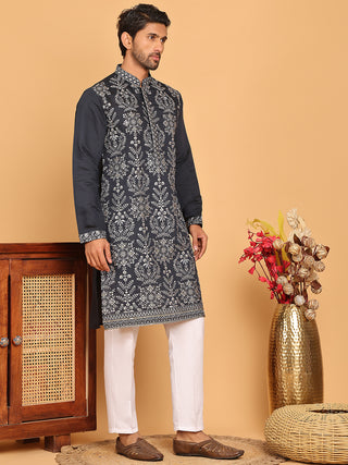 Embroidered Straight Kurta Pyjama Set For Men