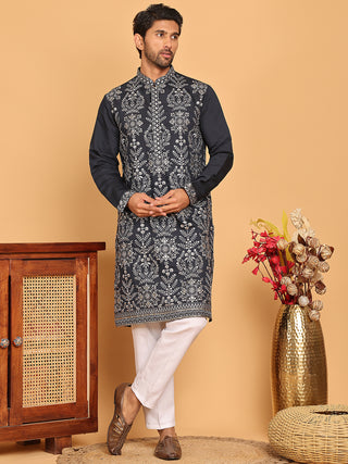 Embroidered Straight Kurta Pyjama Set For Men