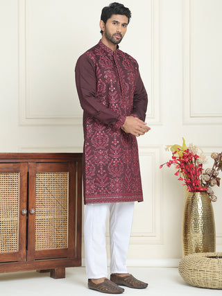 Embroidered Straight Kurta Pyjama Set For Men
