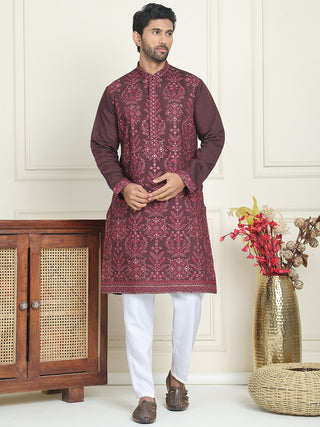 Embroidered Straight Kurta Pyjama Set For Men