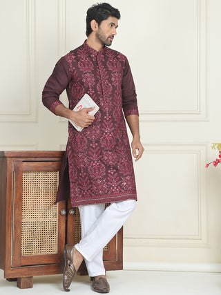 Embroidered Straight Kurta Pyjama Set For Men
