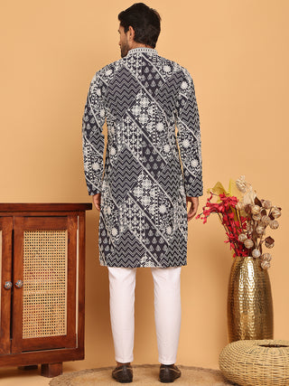 Floral Embroidery Silk Blend Kurta Pyjama for Men
