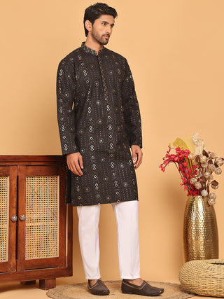 Men's Sequins Embroidered Kurta With Pyjama