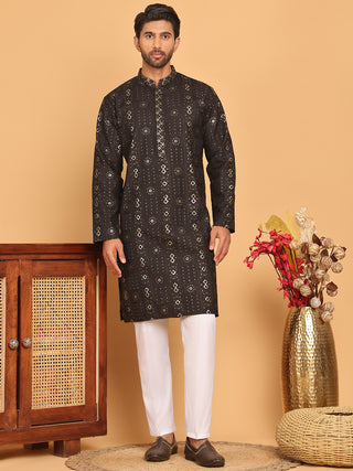 Men's Sequins Embroidered Kurta With Pyjama
