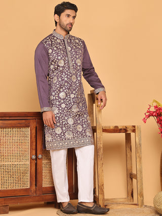 Embroidered Straight Kurta Set For Men