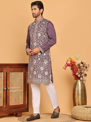 Embroidered Straight Kurta Set For Men