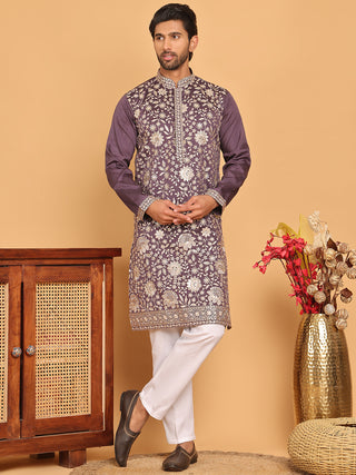 Embroidered Straight Kurta Set For Men