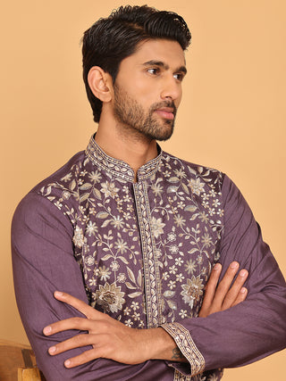 Embroidered Straight Kurta Set For Men