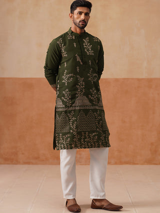 Embroidered Straight Kurta Set For Men