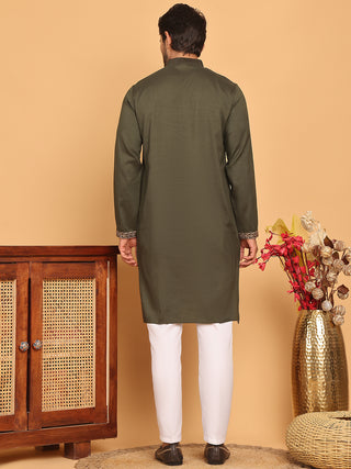 Embroidered Straight Kurta Set For Men