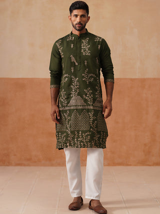 Embroidered Straight Kurta Set For Men