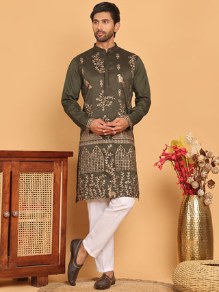 Embroidered Straight Kurta Set For Men