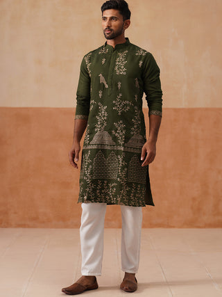 Embroidered Straight Kurta Set For Men