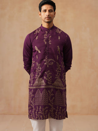 Embroidered Straight Kurta Set For Men