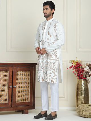 Embroidered Straight Kurta Set For Men
