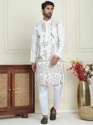 Embroidered Straight Kurta Set For Men
