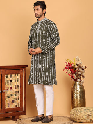 Embroidery and mirror work straight Kurta Set,