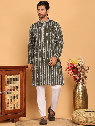 Embroidery and mirror work straight Kurta Set,