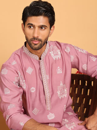 Embroidered Silk Blend Kurta Pyjama Set