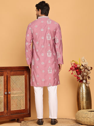 Embroidered Silk Blend Kurta Pyjama Set